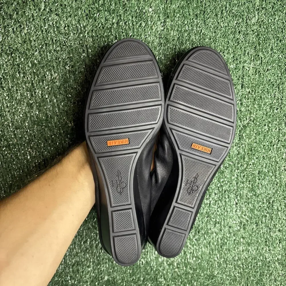 NEW Cole Haan Women Air Tali Pump Size 10.5 Black Leather Low Wedge Slip On Shoe - Picture 8 of 10